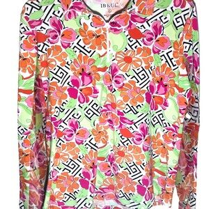 IBKUL Floral Zip-Front Pullover in Pink, Orange & Lime